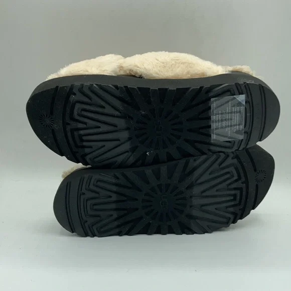 UGG Fuzz Yeah Cross Natural Black Women's Slides - Picture 4 of 7